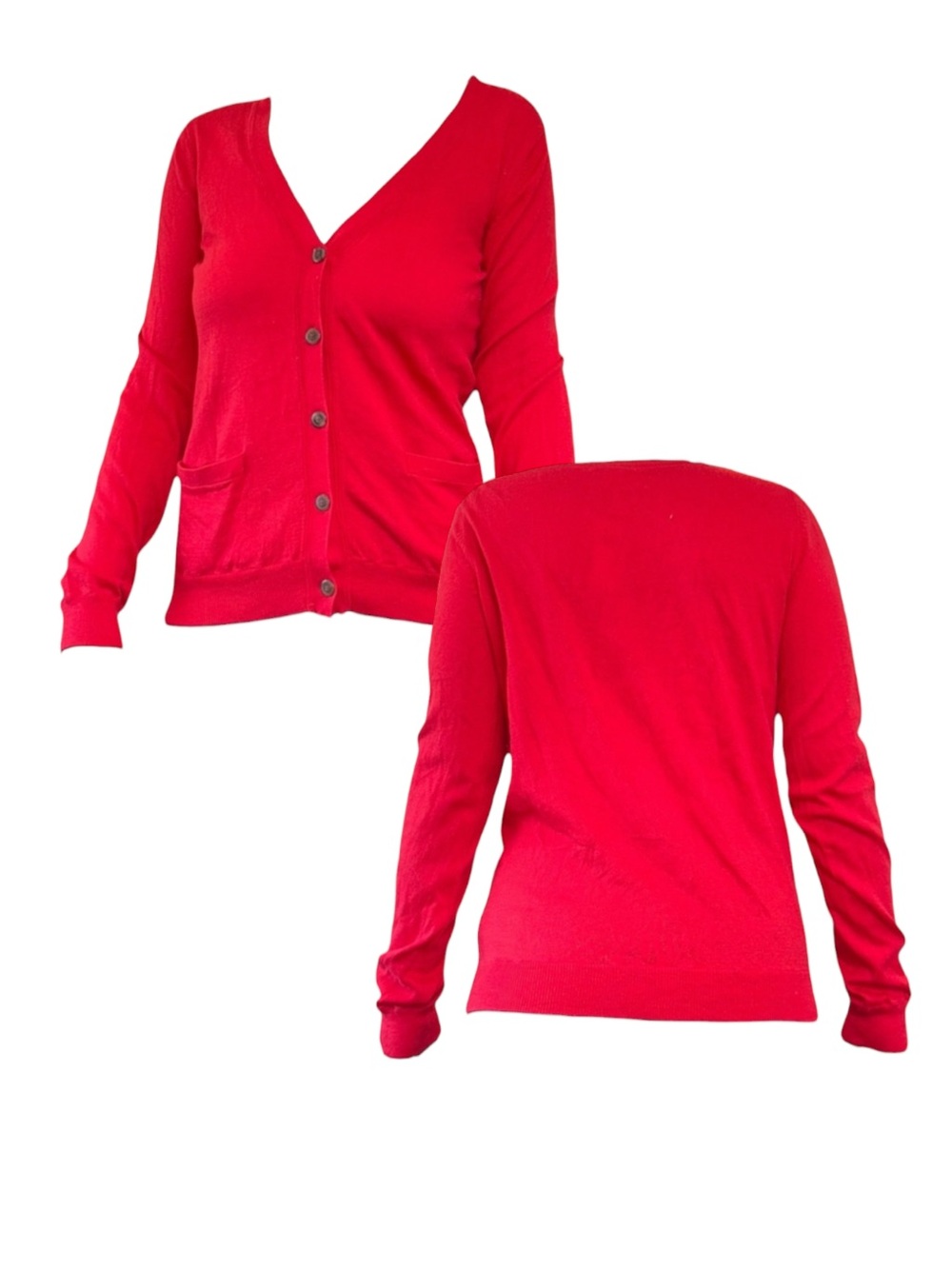 Red V-Neck Button-Front Cardigan Sweater